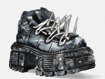 Platform Spiked Rivet Motorcycle Boot Men and Women 2024 New Punk Rock Pumps Round Toe Fashion Street 35-45 Sports Casual Boots