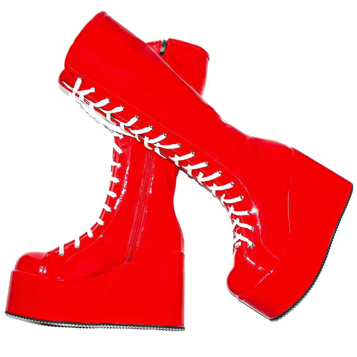 Patent Leather Wedges High Heel Knee High Snow Boots