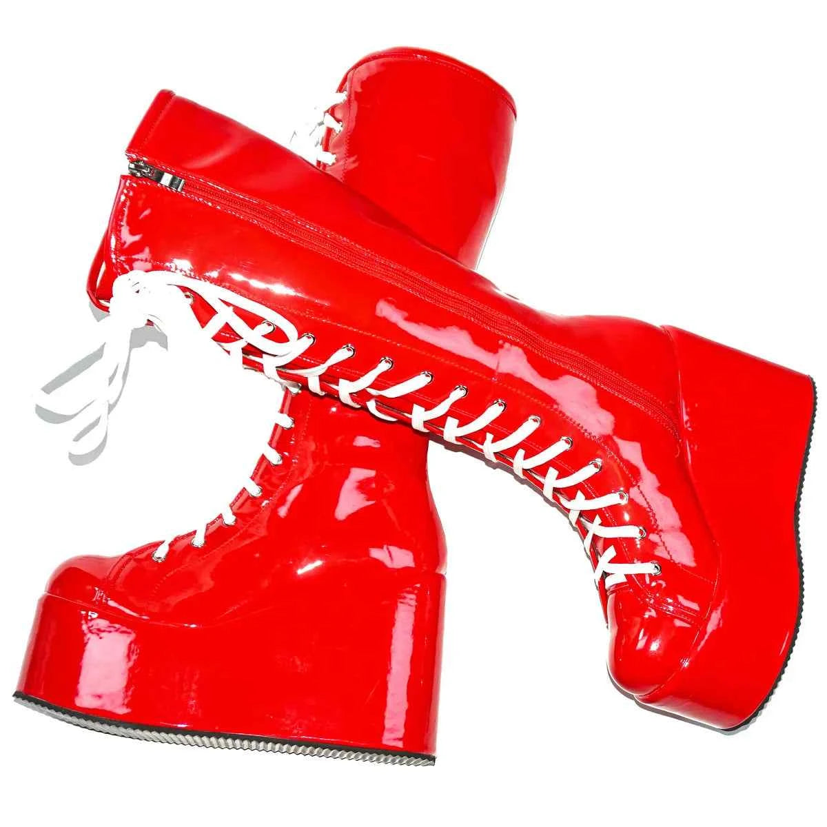 Patent Leather Wedges High Heel Knee High Snow Boots