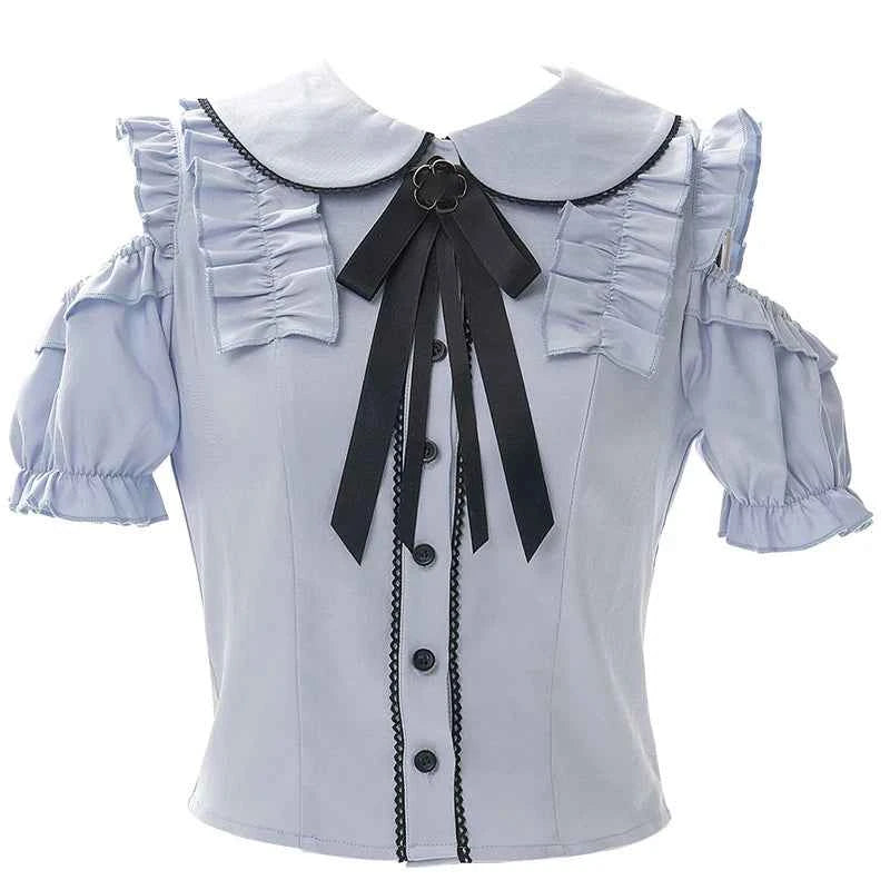 Kawaii Women Shirts Jirai Kei Lolita Y2K Cute Japanese Style Blouse Elegant Long Sleeve Sweet Tops Casual Aesthetic Shirt 2024