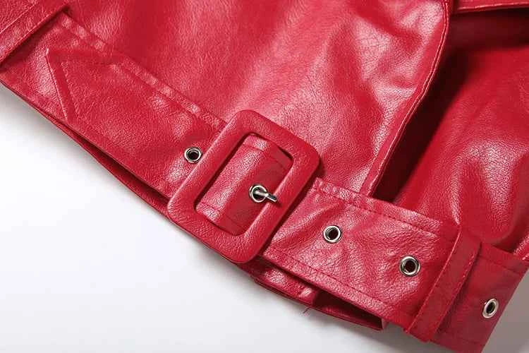 Weird Puss Luxury Crop Jacket Women PU Fall Wild Deep V-Neck Elegant Belt Buckle Zip Full Sleeve Streetwear Office Classic Coat