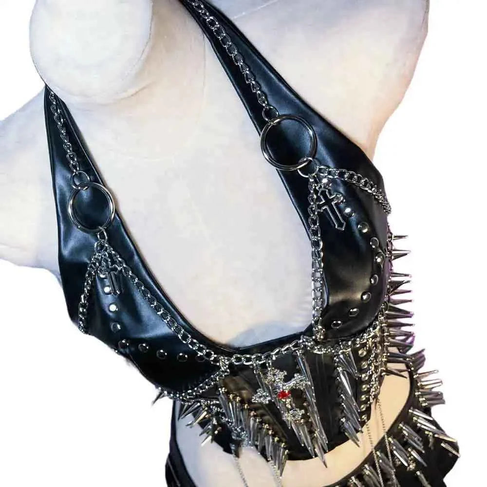 Grunge Emo Clothing ALT Punk Rock Clothes with Spikes Y2K Tops Festival Bra Teens Cyber Sexy Gothic Tank Goth T-shirt