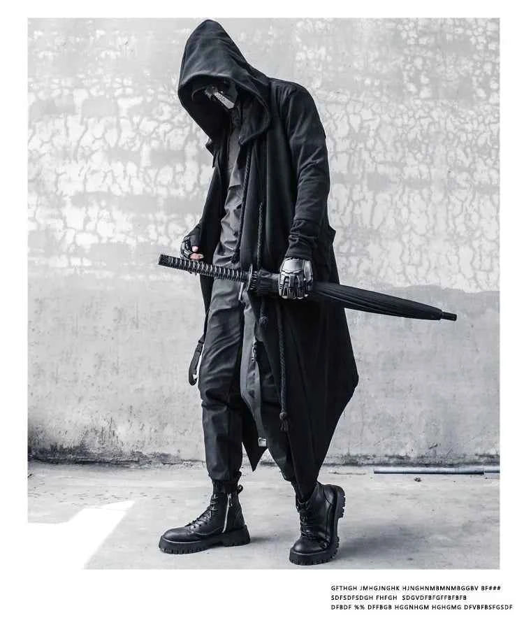 ARENS Men's Tide Spring Autumn Darkwear Warrior Large Size Windbreaker Gothic Style Long Coat Punk Cloak Hooded Wizard