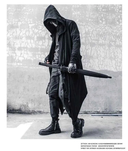 ARENS Men's Tide Spring Autumn Darkwear Warrior Large Size Windbreaker Gothic Style Long Coat Punk Cloak Hooded Wizard
