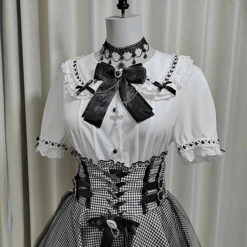 Kawaii Women Shirts Jirai Kei Lolita Y2K Cute Japanese Style Blouse Elegant Long Sleeve Sweet Tops Casual Aesthetic Shirt 2024