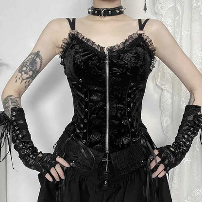 Gothic Black Lace Cross Mini Skirt Y2k Grunge Punk High Waist Pleated A-Line Skirts Vintage Women Girl Aesthetic Alt Clothes