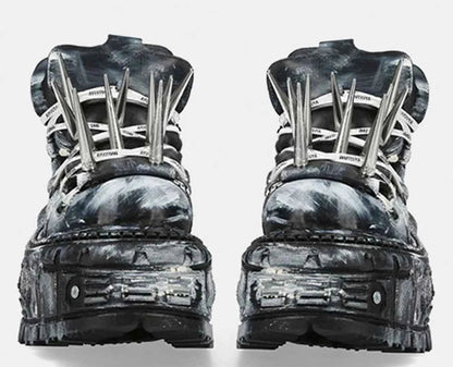 Platform Spiked Rivet Motorcycle Boot Men and Women 2024 New Punk Rock Pumps Round Toe Fashion Street 35-45 Sports Casual Boots