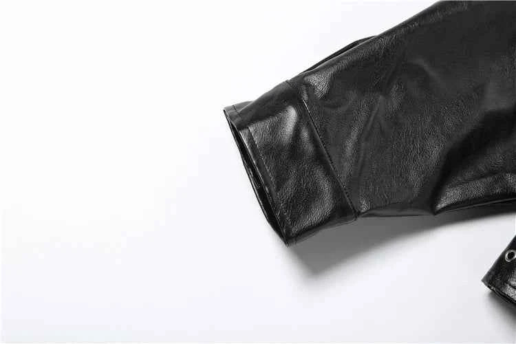 Weird Puss Luxury Crop Jacket Women PU Fall Wild Deep V-Neck Elegant Belt Buckle Zip Full Sleeve Streetwear Office Classic Coat