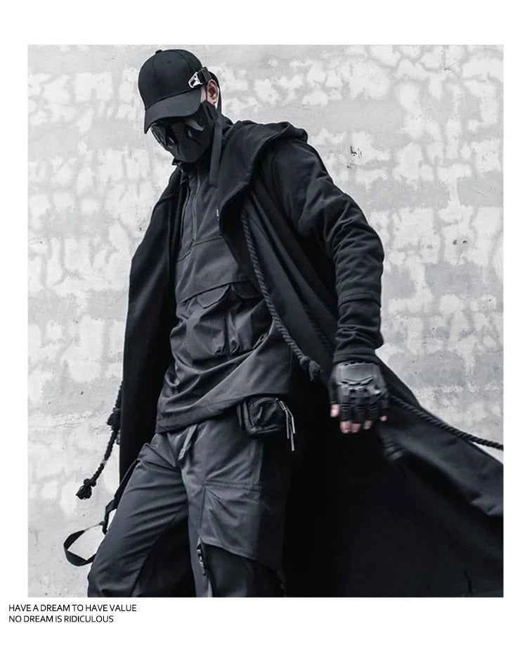 ARENS Men's Tide Spring Autumn Darkwear Warrior Large Size Windbreaker Gothic Style Long Coat Punk Cloak Hooded Wizard