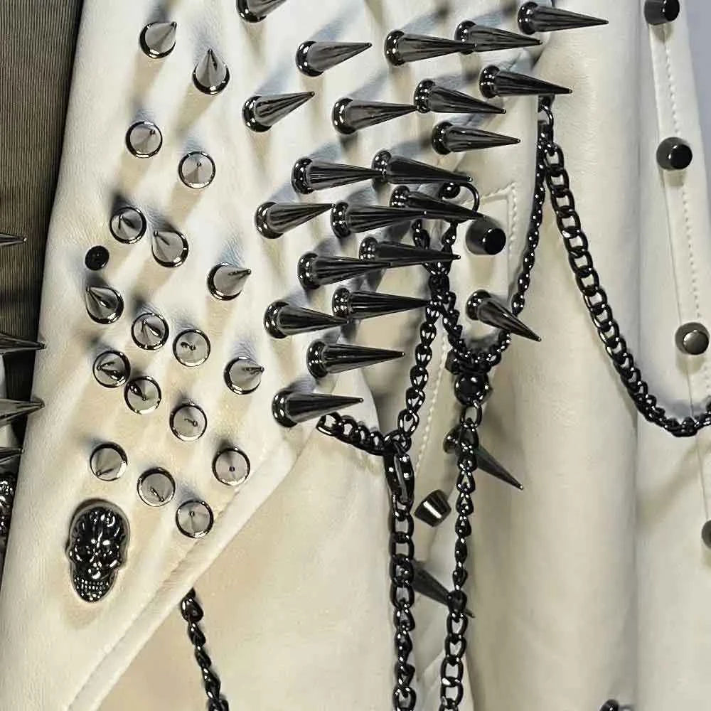Digital Y2K Vegan Leather Skull Jacket Coat Club Wear Eco Punk Rock E-Girls Emo Hip Hop Harajuku Studded Rivet Gothic Grunge