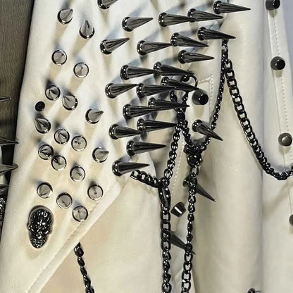 Digital Y2K Vegan Leather Skull Jacket Coat Club Wear Eco Punk Rock E-Girls Emo Hip Hop Harajuku Studded Rivet Gothic Grunge