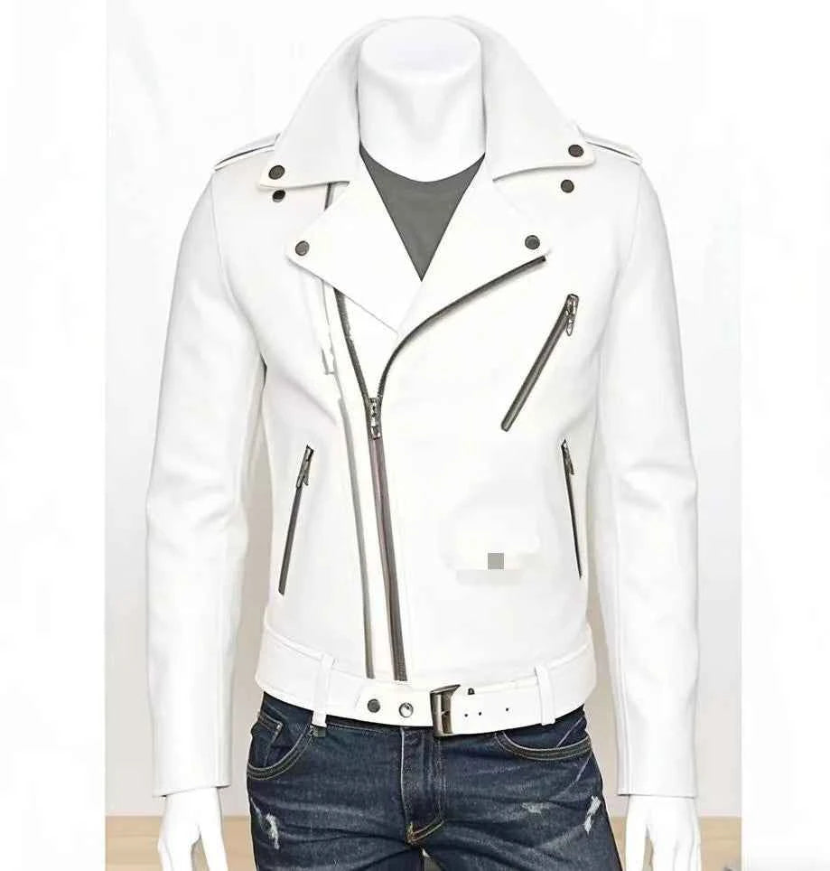 Winter and Autumn Men's Oversized Button-down PU Leather Coat with Multiple Zippers Polo Jacket, with Many Zippers