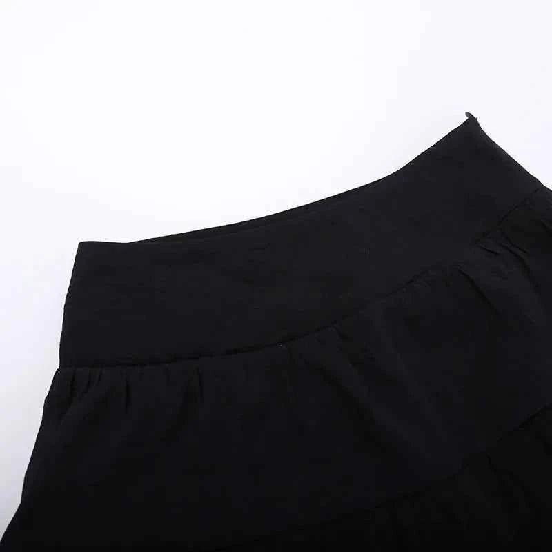 Goth Dark Kawaii Black Tiered Skirts 90S Retro Irregular Hem Party Bottoms Mall Gothic Women Fashion Dragging Skirt Alt Clothing