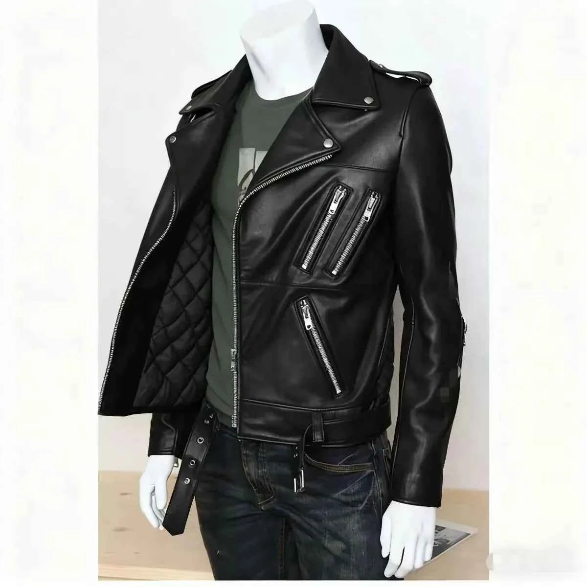 Winter and Autumn Men's Oversized Button-down PU Leather Coat with Multiple Zippers Polo Jacket, with Many Zippers