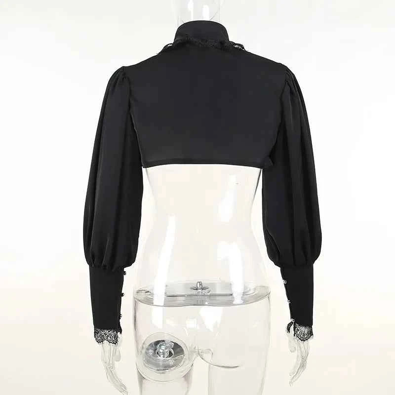 Gothic Lantern Sleeve Smock High Street Sexy Black Winter Long Sleeve Crop Top Aesthetic Fairy  Blusas Mujer De Moda 2022