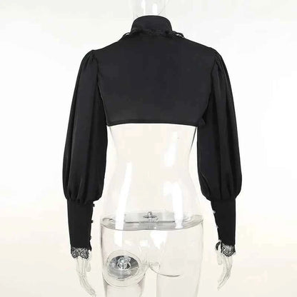 Gothic Lantern Sleeve Smock High Street Sexy Black Winter Long Sleeve Crop Top Aesthetic Fairy  Blusas Mujer De Moda 2022