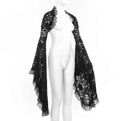 Gothic Classic Lace Cover Ups Women Mesh Crop Top See Through Sexy Flare Sleeve Blouse Y2k Black Rave Outfit Festival