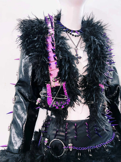 rivet Leather jacket Skull Leather jacket Gothic Leather jacket y2k Leather jacket Harajuku Leather jacket Unique Leather jacket