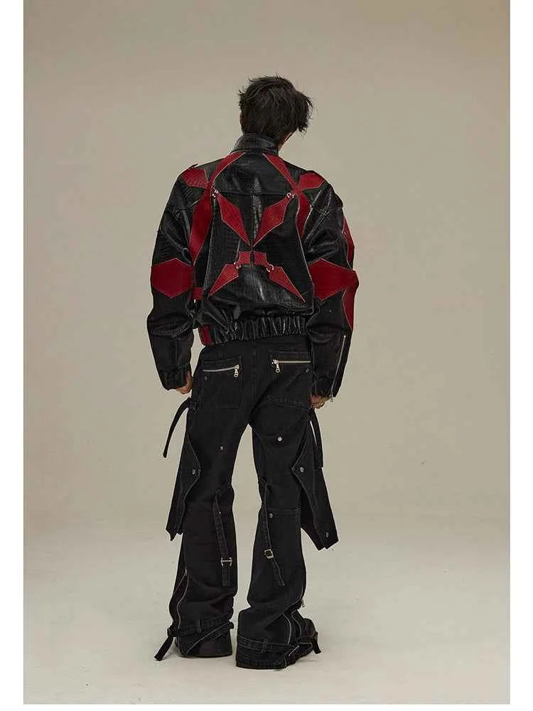 Mauroicardi Spring Autumn Cool Handsome Crocodile Print Patchwork Pu Leather Jacket Men Color Block Luxury Designer Clothes 2024