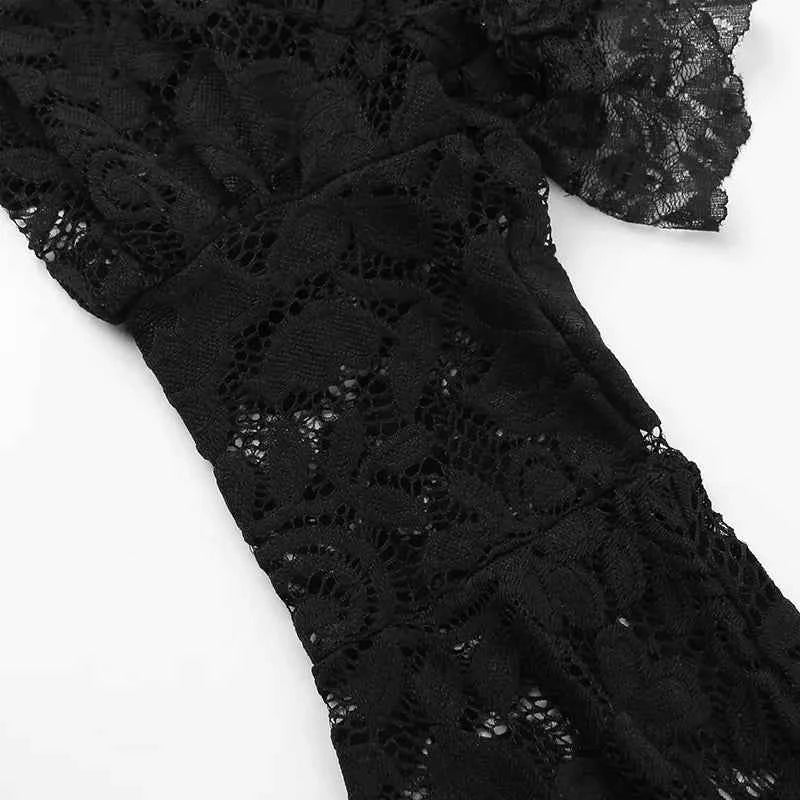 Gothic Classic Lace Cover Ups Women Mesh Crop Top See Through Sexy Flare Sleeve Blouse Y2k Black Rave Outfit Festival