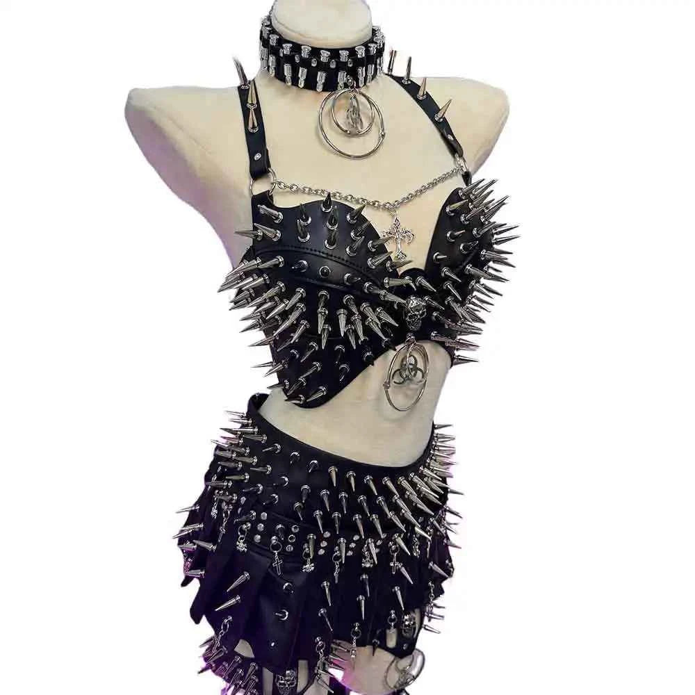 Punk Rock Clothes Sexy Goth T-shirt Y2K Tops Gothic Tank Emo Clothing Spiked Bra 80s Festival Outfit Grunge with Spikes ALT