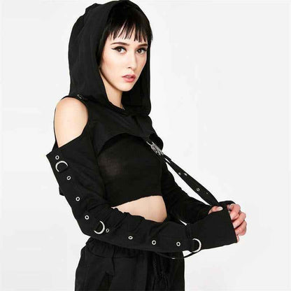 Women's Dark Gothic Crop Top Hoodie | Punk Aesthetic | MUNSIEUR