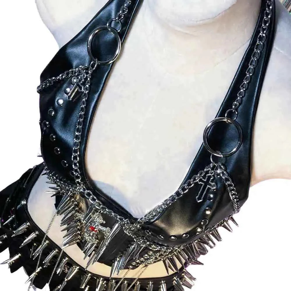 Grunge Emo Clothing ALT Punk Rock Clothes with Spikes Y2K Tops Festival Bra Teens Cyber Sexy Gothic Tank Goth T-shirt