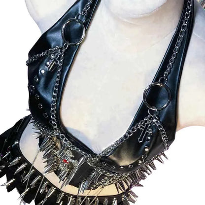 Grunge Emo Clothing ALT Punk Rock Clothes with Spikes Y2K Tops Festival Bra Teens Cyber Sexy Gothic Tank Goth T-shirt
