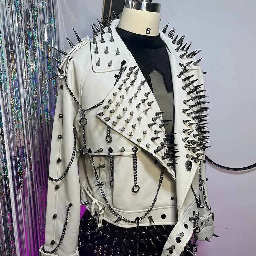 Digital Y2K Vegan Leather Skull Jacket Coat Club Wear Eco Punk Rock E-Girls Emo Hip Hop Harajuku Studded Rivet Gothic Grunge