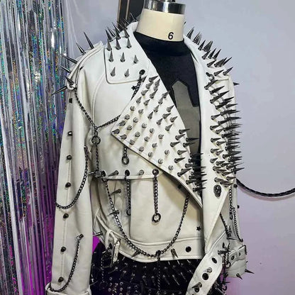 Digital Y2K Vegan Leather Skull Jacket Coat Club Wear Eco Punk Rock E-Girls Emo Hip Hop Harajuku Studded Rivet Gothic Grunge