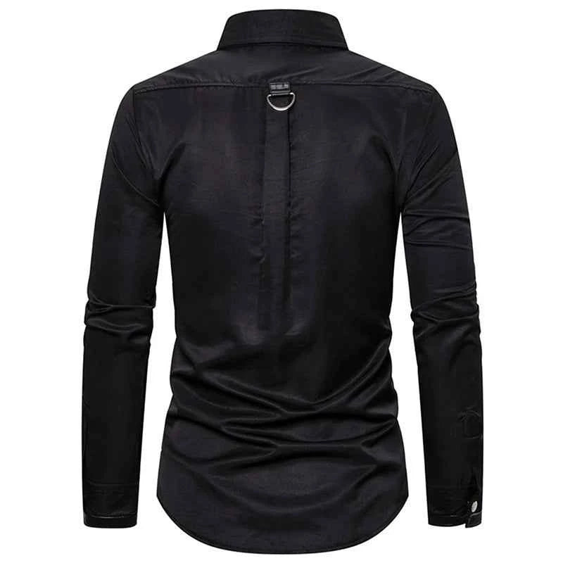 Men's Gothic Style Shirt Regular Fit Ring Rivet Lapel Neck Long Sleeve Tops for Party Club Stage