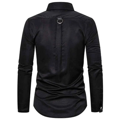 Men's Gothic Style Shirt Regular Fit Ring Rivet Lapel Neck Long Sleeve Tops for Party Club Stage