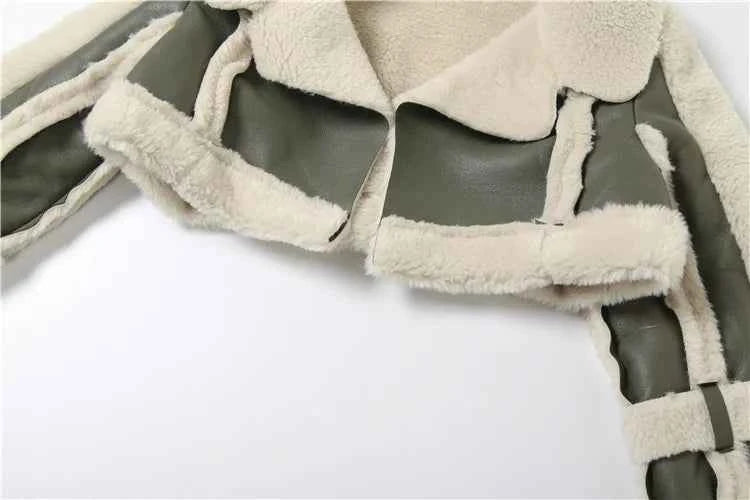 Weird Puss Furry Patchwork Women Crop Jacket Hipster Full Sleeve Open Stitch Hipster Streetwear Warm Outwear Basic Wild Coat