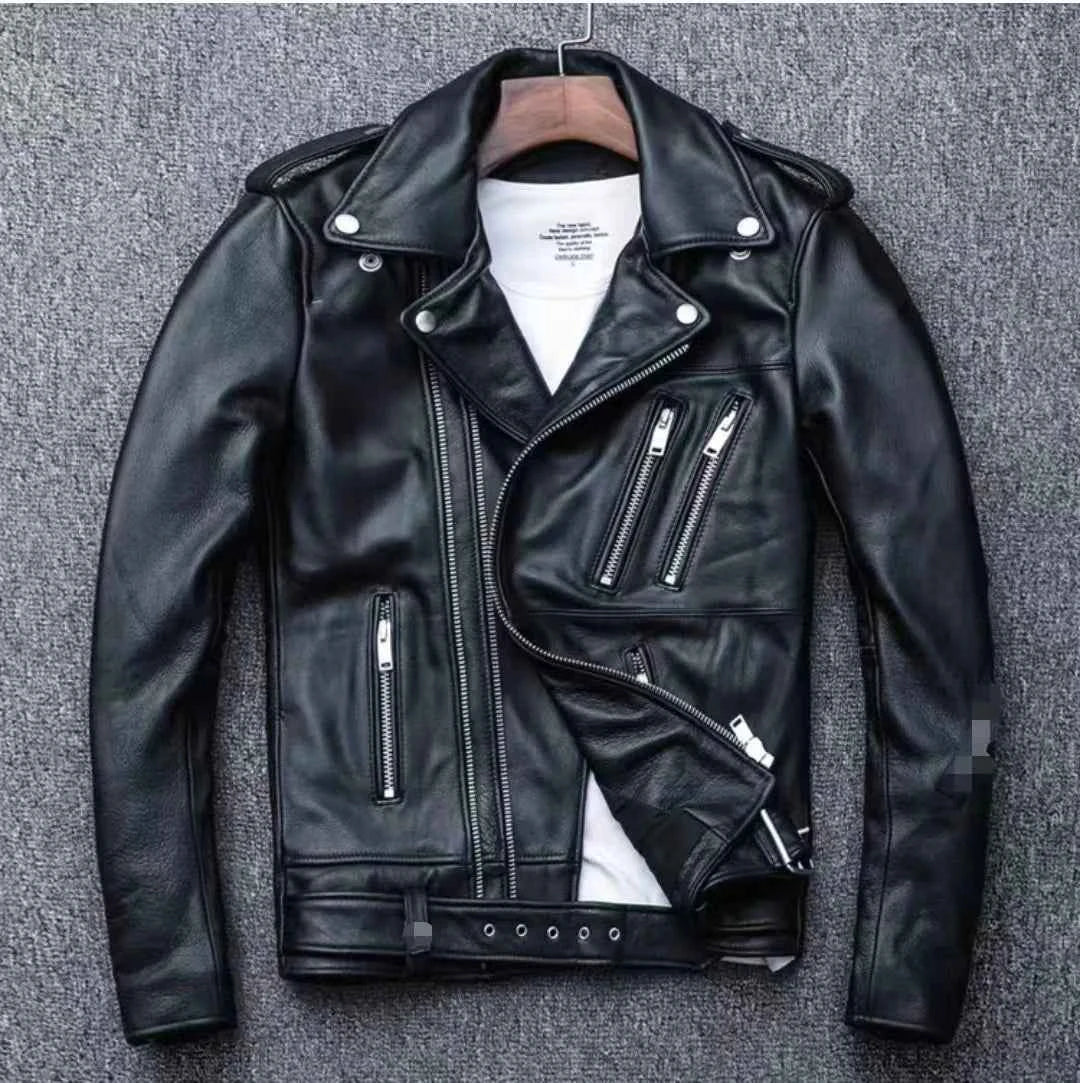 Winter and Autumn Men's Oversized Button-down PU Leather Coat with Multiple Zippers Polo Jacket, with Many Zippers