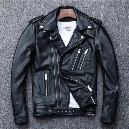 Winter and Autumn Men's Oversized Button-down PU Leather Coat with Multiple Zippers Polo Jacket, with Many Zippers
