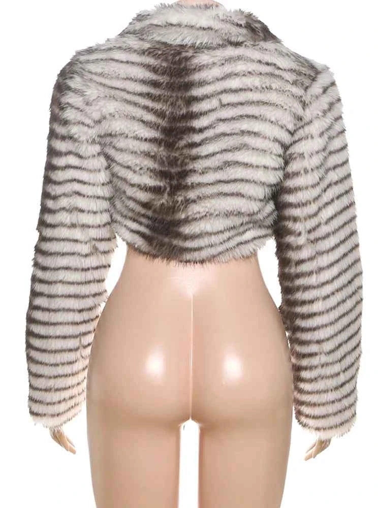 Kliou Sexy Fashion Crop Jacket Woman Autumn Trend Furry Warm Style Belt Metal Buckle Cardigan Full Sleeve High Street Jacket