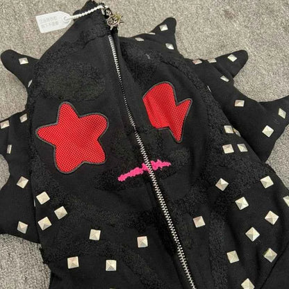 Y2K Glo Gang Spiked Hoodie Cartoon Print Gothic | MUNSIEUR