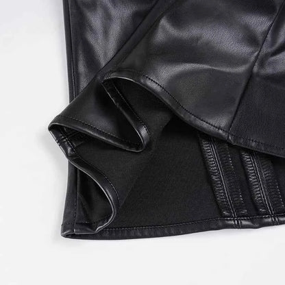 SUCHCUTE Retro Punk Pu Leather Vest With Sleeve Cover Women Gothic Black Sleeveless Turtleneck Top Y2k Metal Decorative Clothing