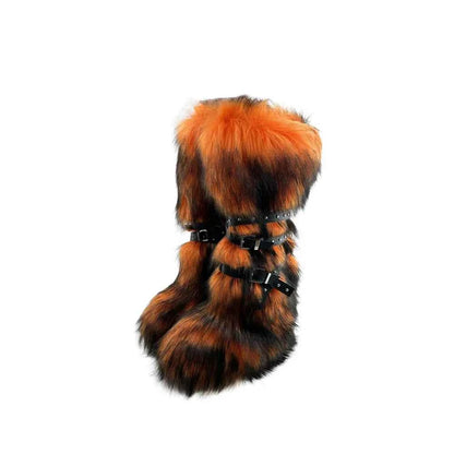 Ladies Faux Fur Knee High Wedge Platform Boots Popular Brown Spice Girl Cross Belt Buckle Winter New Snow Boots For Women