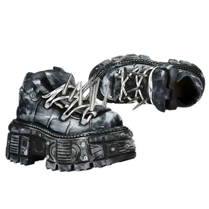 Platform Spiked Rivet Motorcycle Boot Men and Women 2024 New Punk Rock Pumps Round Toe Fashion Street 35-45 Sports Casual Boots