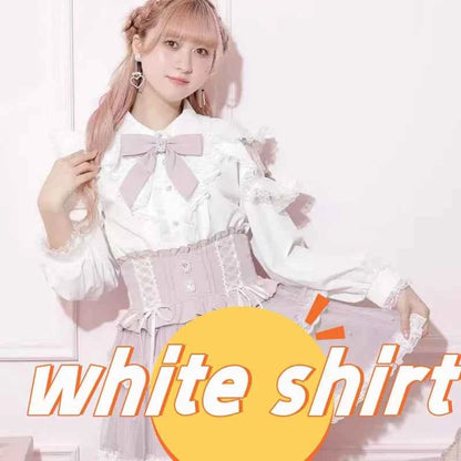 Kawaii Women Shirts Jirai Kei Lolita Y2K Cute Japanese Style Blouse Elegant Long Sleeve Sweet Tops Casual Aesthetic Shirt 2024
