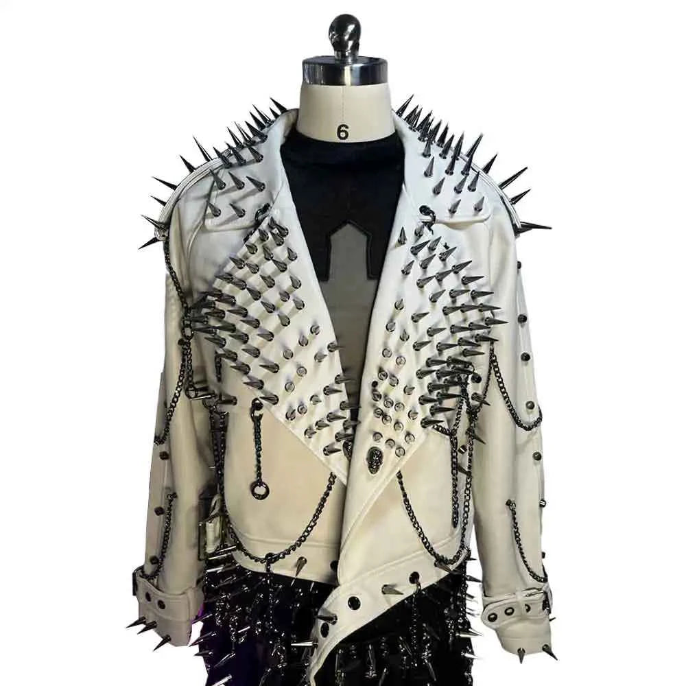Digital Y2K Vegan Leather Skull Jacket Coat Club Wear Eco Punk Rock E-Girls Emo Hip Hop Harajuku Studded Rivet Gothic Grunge