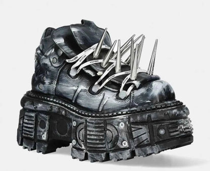 Platform Spiked Rivet Motorcycle Boot Men and Women 2024 New Punk Rock Pumps Round Toe Fashion Street 35-45 Sports Casual Boots