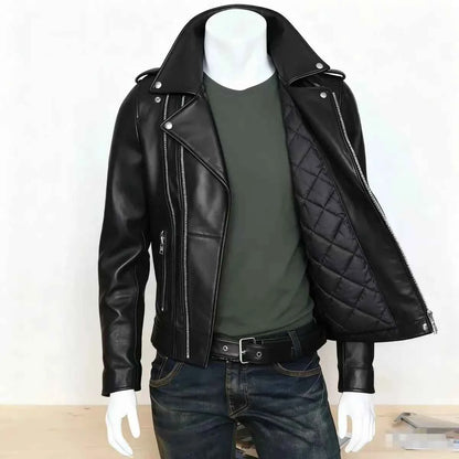 Winter and Autumn Men's Oversized Button-down PU Leather Coat with Multiple Zippers Polo Jacket, with Many Zippers