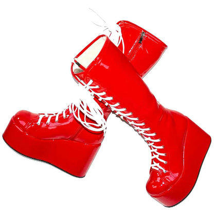 Patent Leather Wedges High Heel Knee High Snow Boots
