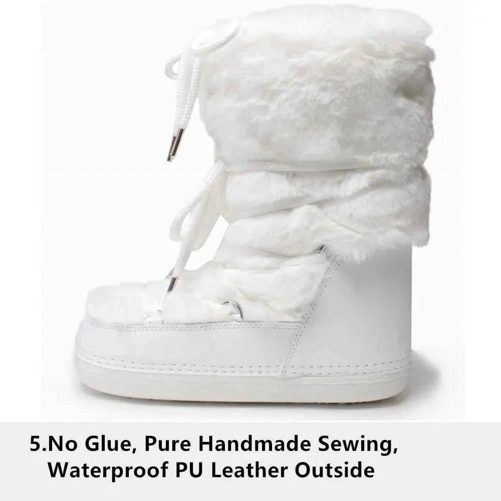Fluffy Fur Boots 2025 Winter Fashion Sexy Faux Fox Fur Snow Boots Ladies Furry Warm Cotton Boots Female Outdoor Ski Boots