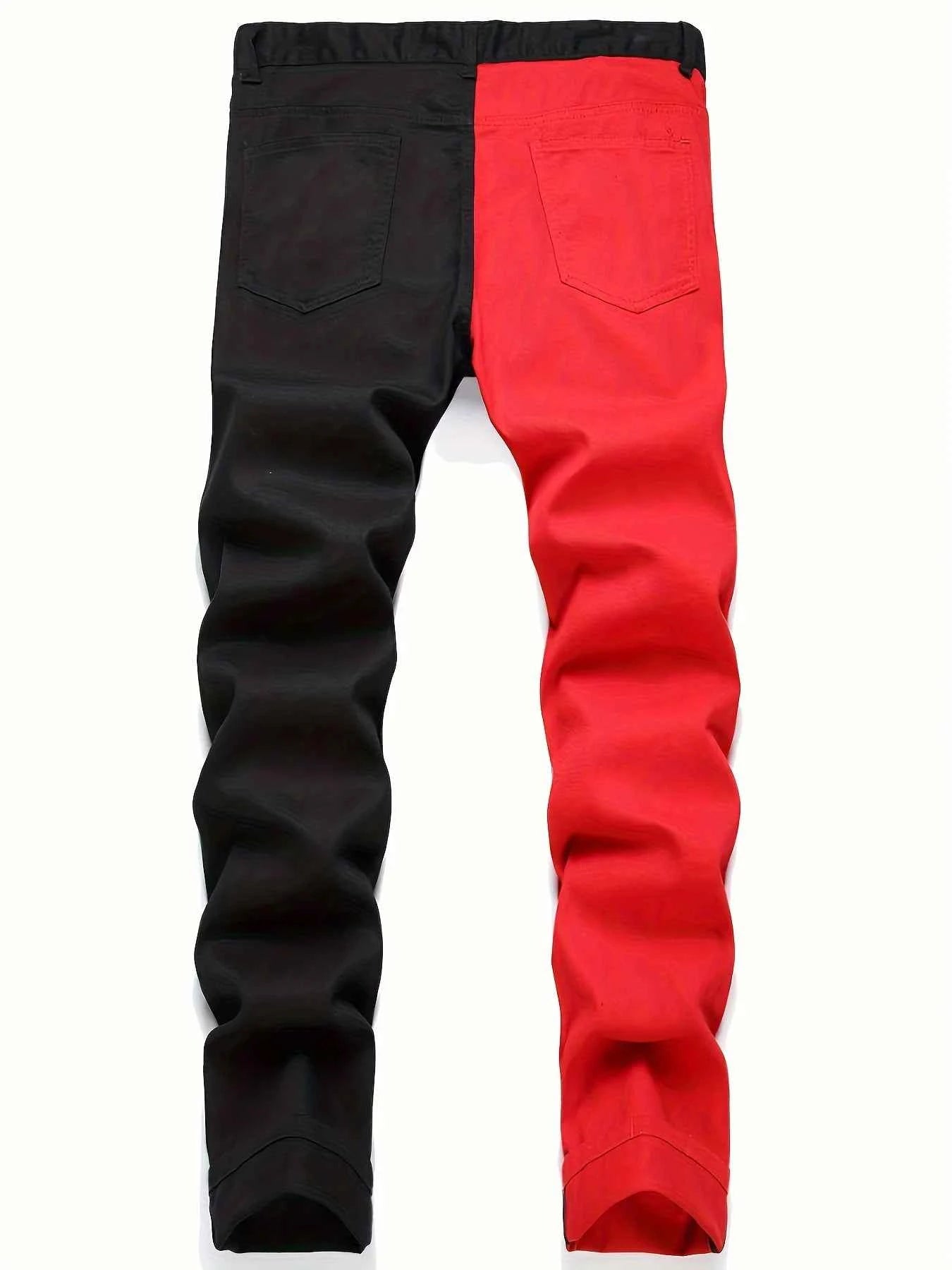 Men's spliced two tone trendy multi-color slim fit jeans