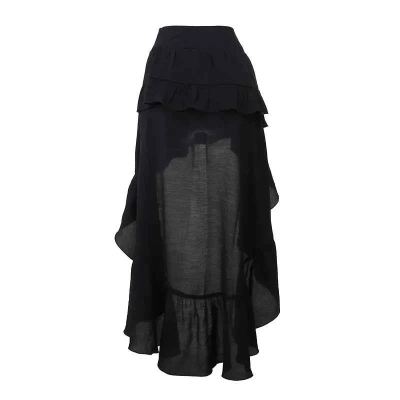 Goth Dark Kawaii Black Tiered Skirts 90S Retro Irregular Hem Party Bottoms Mall Gothic Women Fashion Dragging Skirt Alt Clothing