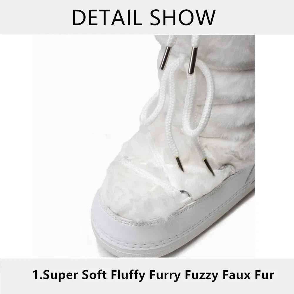 Fluffy Fur Boots 2025 Winter Fashion Sexy Faux Fox Fur Snow Boots Ladies Furry Warm Cotton Boots Female Outdoor Ski Boots