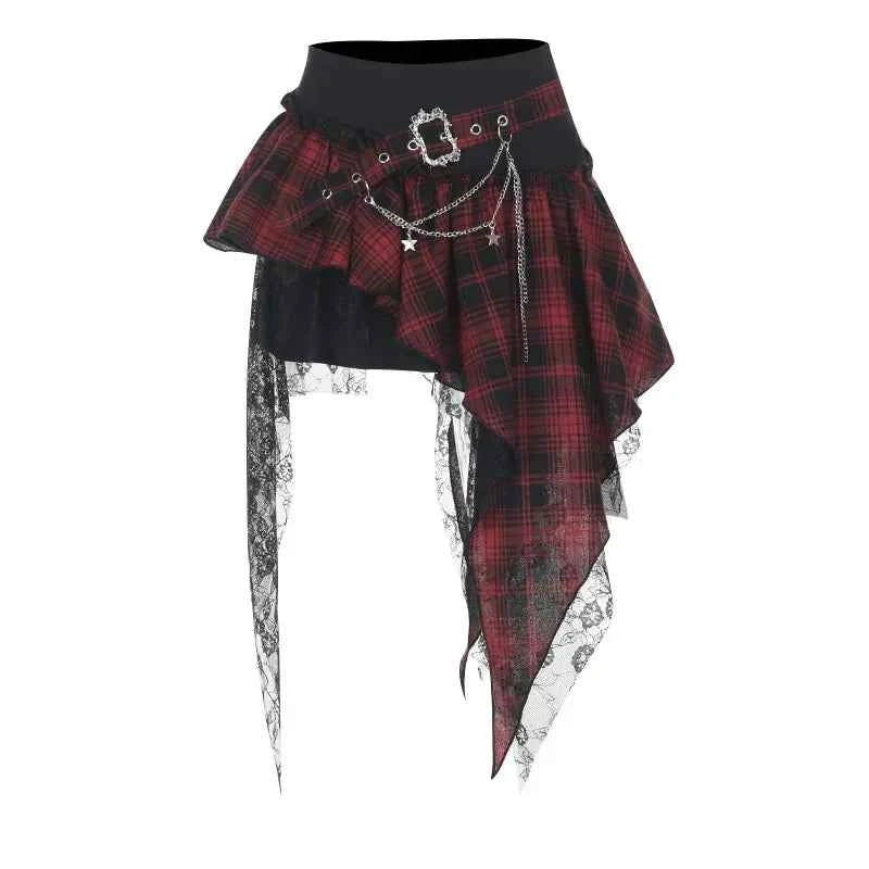 Punk Gothic Plaid Skirt Irregular Patchwork Harajuku | MUNSIEUR
